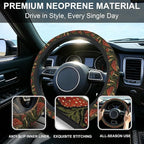 Vintage Mushroom Steering Wheel Cover with 2 Car Coasters,Berry with Leaves Anti-Slip Steering Wheel Cover,Elastic Breathable Car Interior Accessories,Universal 14.5"-15" Fit Auto,SUVs
