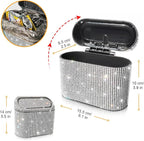 Bling Car Trash Can with 30pcs Garbage Bags, Vehicle Trash Bin with Lid Auto Dustbin Organizer Garbage Storage, Sparkling Crystal Mini Trash Container Holder