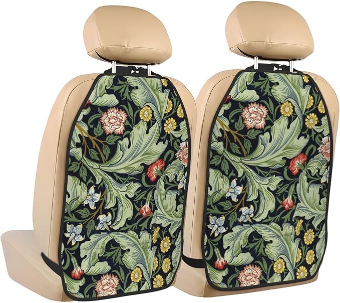 William Morris Green Floral Car Seat Back Kick Protectors Kick Mats With Storage Pockets For Vehicles To Protect From Dirt Mud Scratches 2 Pack