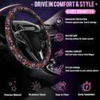 Colorful Pop Art Smiling Flower Steering Wheel Cover for Women Men Neoprene Breathable Wheel Cover Protector Anti-Slip Car Accessories Universal 15 Inch Fit for Cars Trucks Vehicles