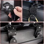 4PCS Bling Car Seat Headrest Hooks, Vehicle Back Seat Purse Handbag Hanging Holder with Crystal Rhinestone, Diamond Storage Organizer Hook,Bling Car Accessories for Women (Black)