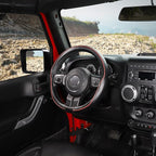 Car Steering Wheel Cover Large-Size for F150 F250 F350 Ram 4Runner Tacoma Tundra Range Rover with 15 1/2"-16" Outer Diameter Leather with Carbon Fiber Pattern Black and Red