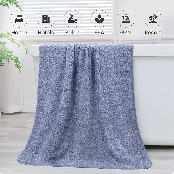Microfiber Bath Towels, Ultra Soft, Super Absorbent, Fast Drying, No Fading, Large Body Towel Set for Shower, Gym, Sauna, Sport, Travel, Fitness, SPA,Yoga (Coral Fleece Blue, 30 in x 60 in)