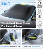 3-in-1 Windshield Snow Cover for Ice & Snow Frost — 600D Heavy Cover & Ice Scraper Complete Winter Protection with 360° Windproof Design and Multi-Layer Winter Car Kit for Cars, Trucks, SUVs