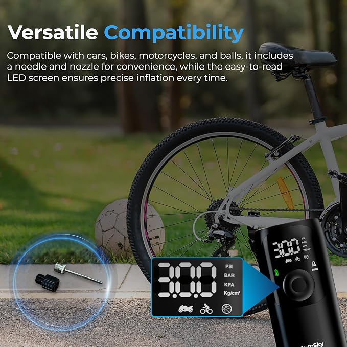 Portable Tire Inflator & Air Compressor – Car Accessories with Flashlight & Power Bank, Air Pump for Car Tires, Bike Pump & Ball Pump, 150 PSI Fast Inflation, Digital Display & Auto Shutoff