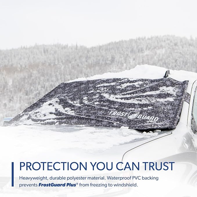 Plus | Winter Windshield Cover for Ice and Snow, Standard Size (Snowflake) - Built-in Security Panels, Wiper Blade Coverage + Mirror Covers - Fits Standard Size Cars, 59 x 41 Inches