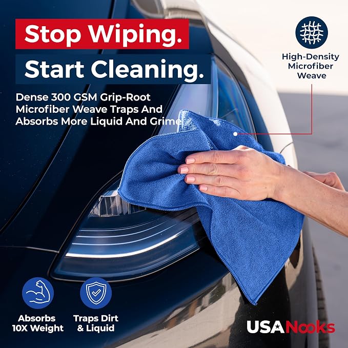 Premium 300GSM Microfiber Cleaning Cloth - 12.5"x12.5" High Performance - 1200 Washes, Ultra Absorbent Microfiber Towels for Cars Undercarriage, Rims & Engine Bay Cleaning - Microfiber Cloth