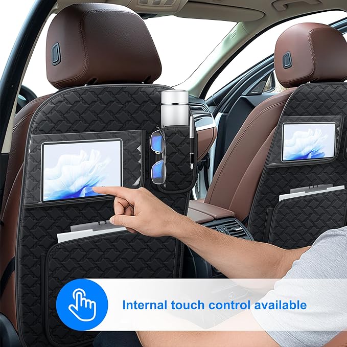 Back Seat Protector 2 Pack Fit for Honda CR-V Car Kick Mats with Touch Screen Tablet Holder Storage Organizer Waterproof Dirt Proof Faux Leather Auto Accessories for Kids (1 Pair Black)