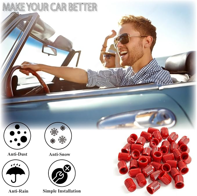 100PCS Tire Valve Stem Caps, Corrosion Resistant, with O Rubber Ring, Airtight Seal Heavy Duty Dustproof Tire Valve Stem Covers for Cars, SUV, Trucks, Bikes, Motorcycles, Bicycles(Red)