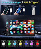 Car Stereo Double Din Radio, 7 inch Touch Screen Radio Car Audio Receivers, 2 Din Bluetooth Stereo, Mirror Link, FM EQ SWC USB Backup Camera Type-C Fast Charging