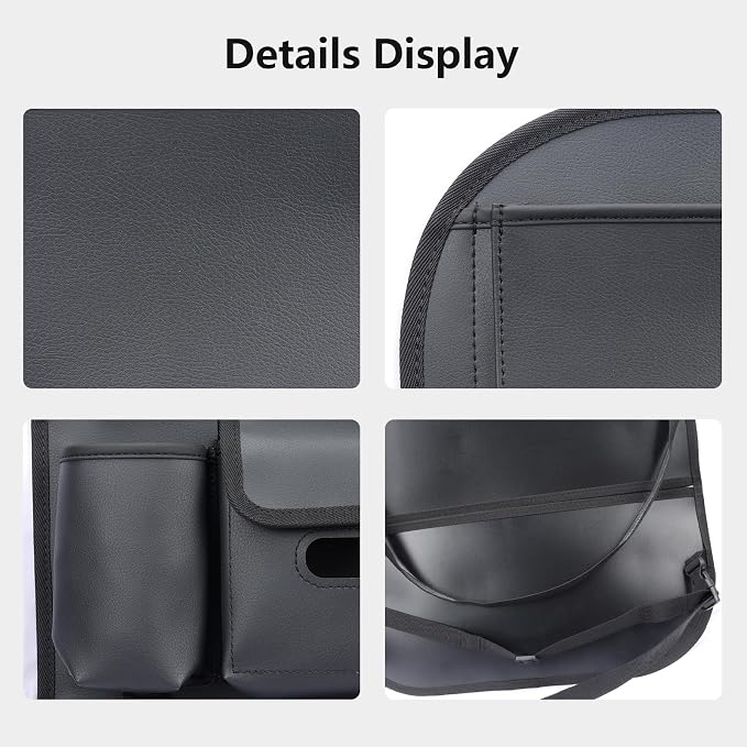 Car Seat Organizers Waterproof Backseat Protector with Storage Pocket Large Leather Kick Mats for Kids Pets Automobile SUV Truck (Black, Large Pocket)