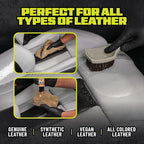 Leather Care Kit, Cleaner and Conditioner for Car Seats | Complete 6-piece leather cleaning and conditioning kit for car seats, furniture, shoes and bags; genuine or vegan leather