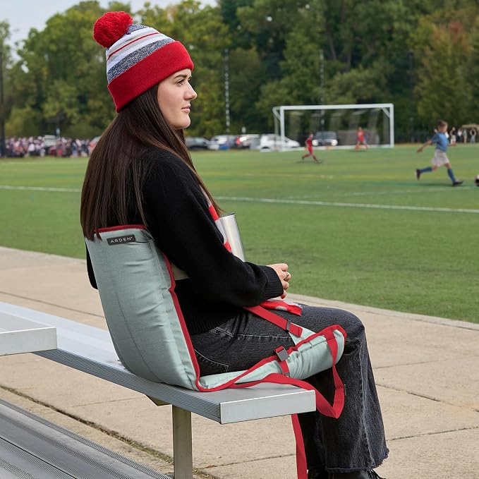 Heated Stadium Seat, Foldable, Lightweight with Carrying Strap, Foam Cushion for Comfort, Adjustable, Back Support, Multi-Functional Use As Stadium Seat or Seat Pad, Gray/Red