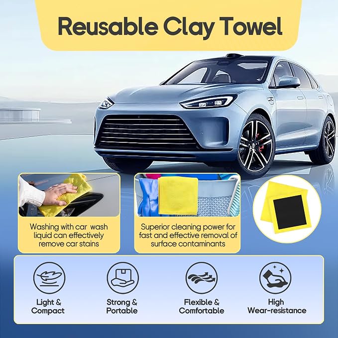 2PCS Clay Towel Auto Detailing, Clay Bar Towel Cloth Auto Detailing for Car (12 x 12 in) (Yellow)