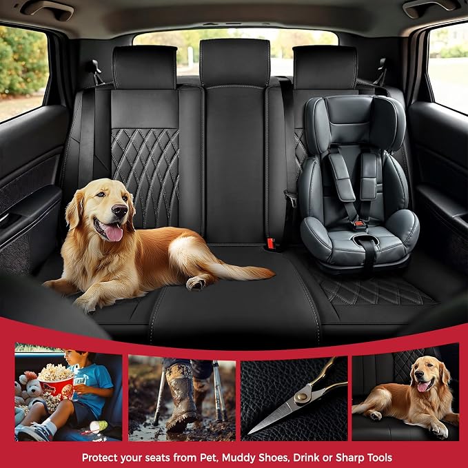 Black Car Seat Covers Full Set - Faux Nappa Leather Seat Covers for Cars, Ultra Breathable Waterproof Front Seats Protector with Lumbar Support, Universal Fit for Automotive Sedan SUVs Pickups