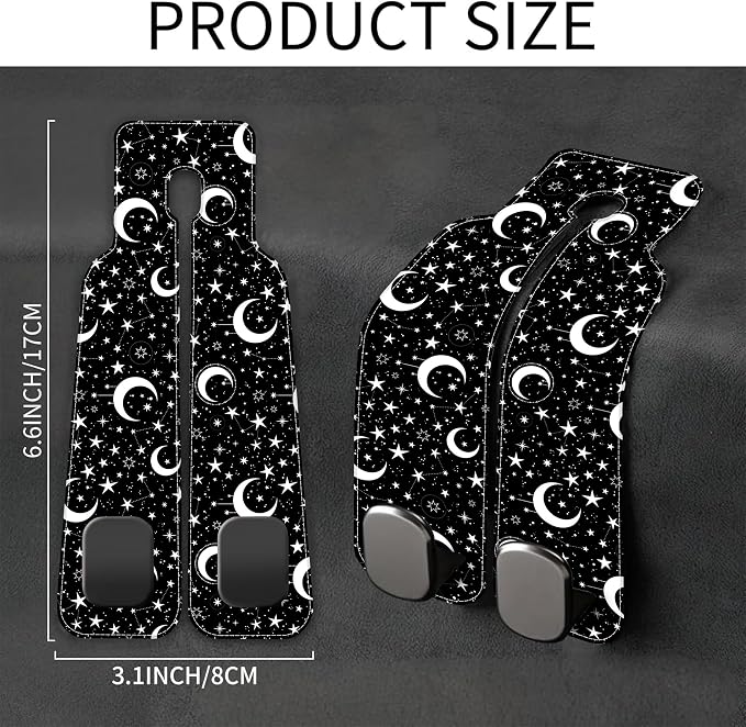 1 Pack Car Seat Headrest Hooks for Purses and Bags White Stars and Moons Bag Purse Holder for Car with Double Metal Hooks Car Purse Hanger Hanging Accessories
