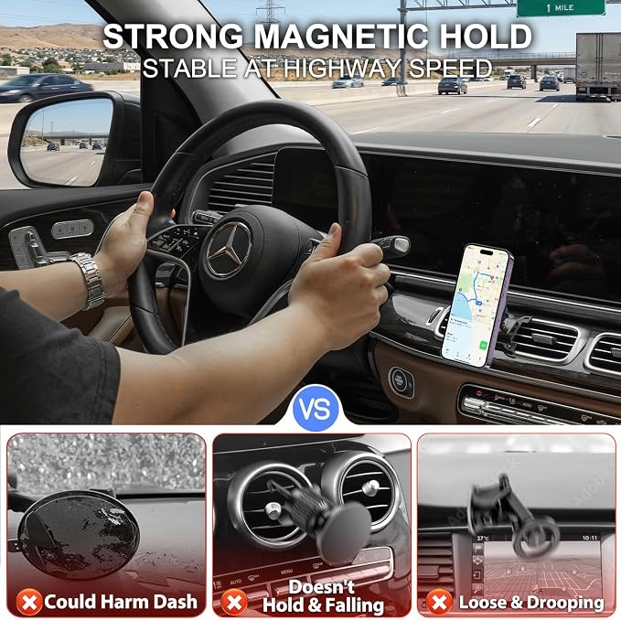 Car Phone Holder for Mercedes-Benz 2020-2026 GLE GLS, Strong Magnetic Phone Mount Compatible with MagSafe, 360° Rotation, No-Damage Installation, Exclusive Custom Fit for GLE GLS Accessories