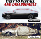 Half Car Cover for Snow, Car Roof Cover for All Weather Protection with Red Strip Design, Fit Small/Compact Sedan Such As Audi A4, Toyota Corolla