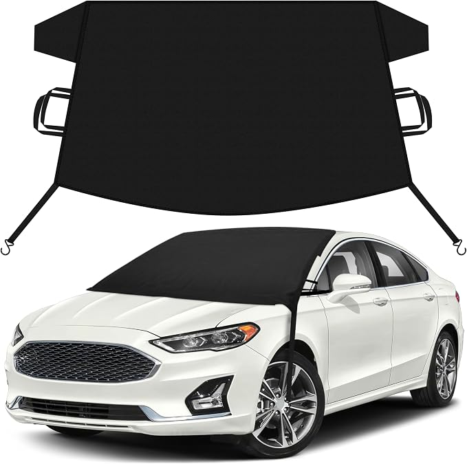 Car Snow Cover Compatible for Ford Fusion | Windshield Cover for Ice and Snow with S-Hook Straps | Heavy-Duty 600D Oxford Winter Car Cover, Waterproof & Anti-Slip