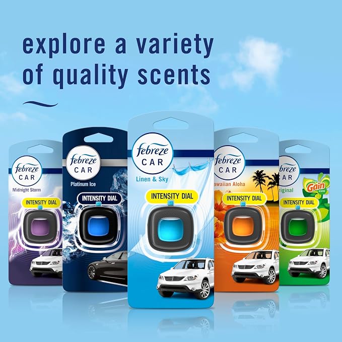 Car Air Freshener, Odor-Fighting Automotive Vent Clip, Scented Car Accessories, Long Lasting for Strong Odors, Linen & Sky Scent, 4 Count