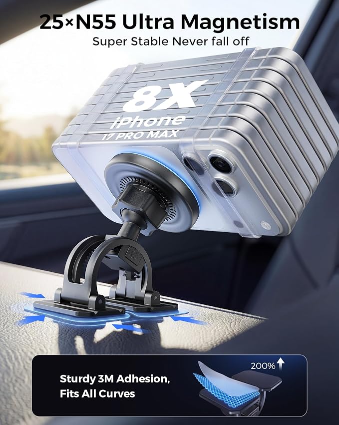 2-in-1 15W Magsafe Car Mount Charger, Magnetic Wireless Car Charger, 360° Dashboard & Air Vent Phone Mount, Phone Holders for Your Car, Car Accessories for Men Women for iPhone 17-12
