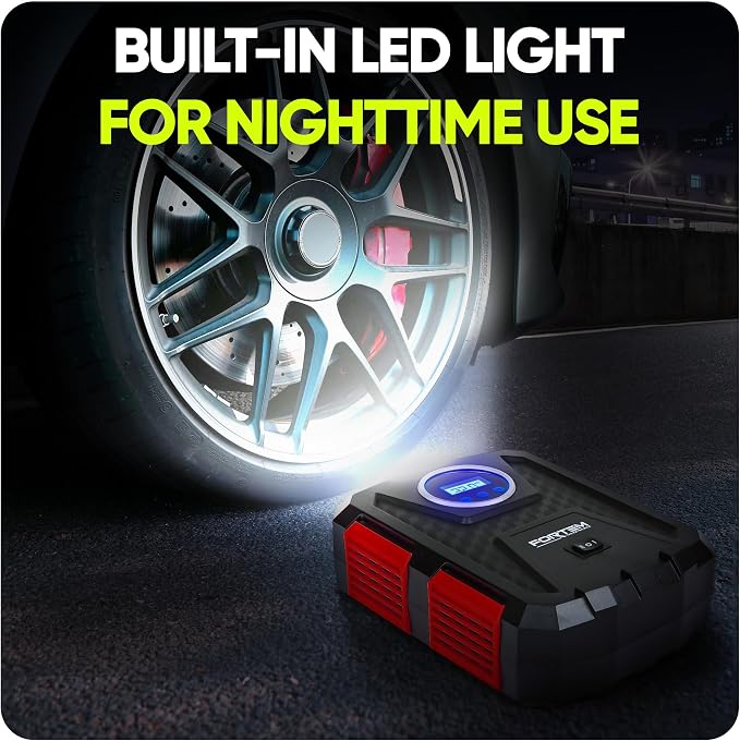 Tire Inflator Portable Air Compressor, Air Pump for Car Tires and Bikes, Car Tire Pump w/Auto Shut Off, 150 PSI, 12V DC, LED Light, Carrying Case, for Men, Women