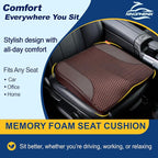 Car Seat Cushion – Memory Foam Pad for Driving Comfort – Boosts Height and Relieves Coccyx & Lower Back Pain – Car, Truck, Office Chair (Leather & 4D Mesh Brown)