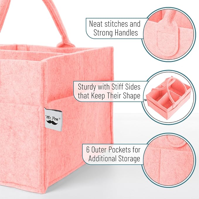 Mr. Pen- Baby Diaper Caddy Organizer, Pink | Nursery Storage Bin and Car Organizer for Diapers and Baby Wipes
