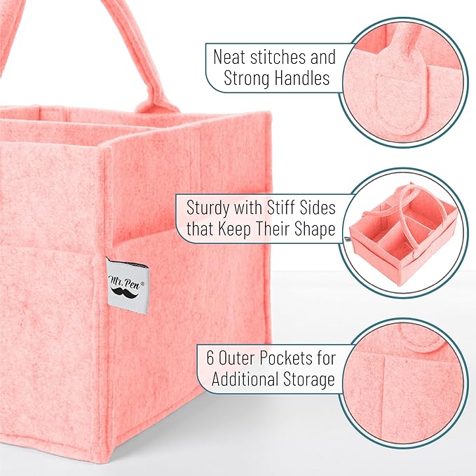 Mr. Pen- Baby Diaper Caddy Organizer, 2 Pack, Pink | Nursery Storage Bin and Car Organizer for Diapers and Baby Wipes