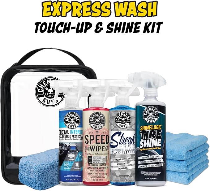 Car Detailing Kit, Interior and Exterior Cleaning, 9-Piece | Includes Tire Shine, Quick Detailer, Total Interior & Glass Cleaner, Microfiber Towels, Applicator & Storage Bag