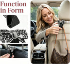 2PCS Bling Bow Car Seat Headrest Hooks, S Type Crystal Rhinestone Bowknot Auto Seat Back Storage Hooks, Diamond Cute Bow Vehicle Storage Organizer, Universal for Purses Bags Groceries(Black)