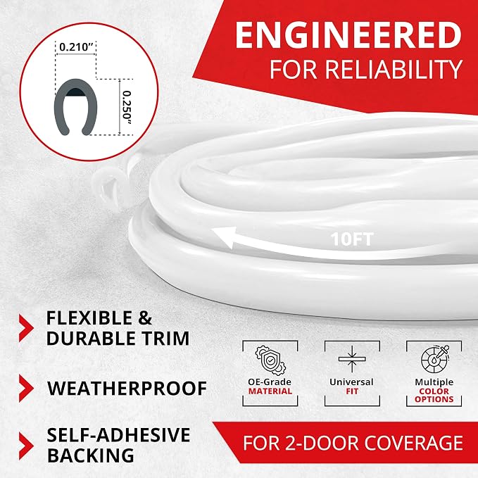 Car Door Edge Protector – Universal DIY Edge Trim to Prevent Scratches & Dings – Flexible Adhesive Molding Trim for Cars, Trucks & SUVs (10 Ft - White)