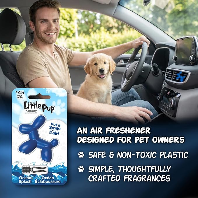 Little Pup 96603-6PK Ocean Splash Scent, Car Air Freshener, Clips to A/C Air Vent, Alcohol-Free Fragrance Oil, Non-Hazardous and Non-Toxic Plastic, Set of 6