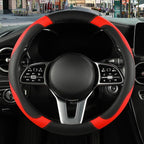Black Red Breathable Microfiber Leather Steering Wheel Cover | Breathable Anti Slip Grip Cool Sporty Look Glow for Women Men