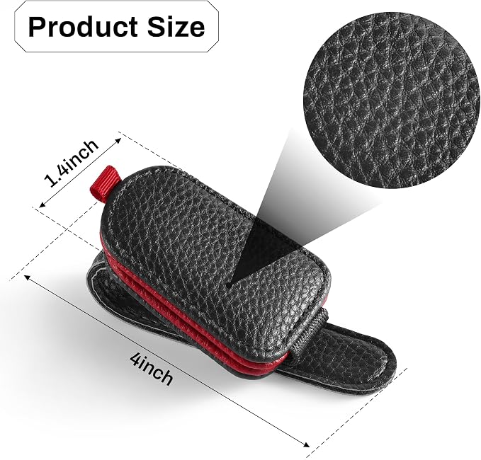 Sunglasses Holder for Car, Leather Magnetic Buckle Sun Visor Sunglass Clip, Ticket Card Storage Glasses Clip, Car Interior Accessories for Men and Women（2PCS Black-red）