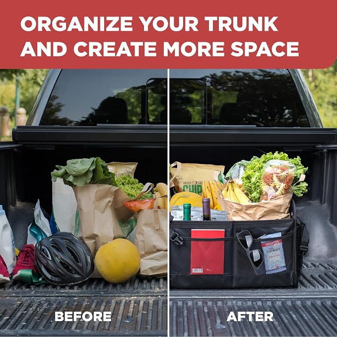 XL Heavy-Duty Trunk Organizer – Reinforced SUV & Truck Cargo Storage with 6 Adjustable Compartments, Non-Slip Base & Securing Straps (Foldable Design, Grey)