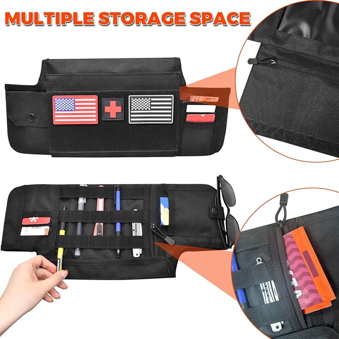 Sun Visor Organizer Compatible with Wrangler JL & JT 2018-2025, Driver's Side Front Tactical Visor Storage Molle Webbing Visor Storage, car Sunglasses Clip, Multi-Pocket