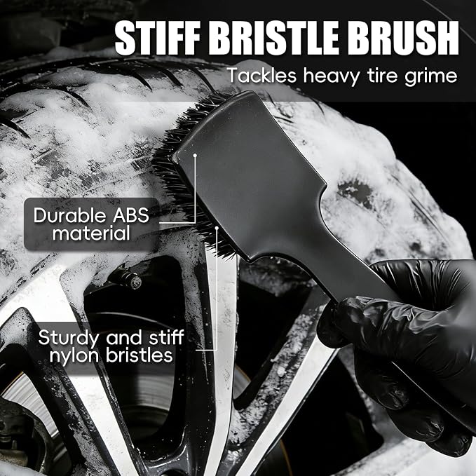 10PCS Car Wheel Cleaning Kit – Metal-Free Rim & Tire Brush Set with Wool Brush, Microfiber Cloths, Wax Pads & Storage Bag, Scratch-Free Detailing Tools for Cars Trucks SUVs RVs