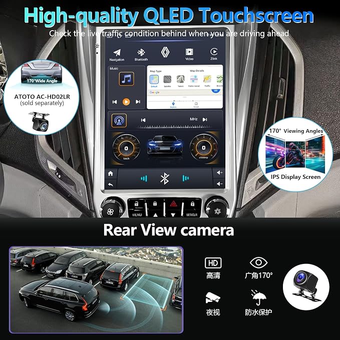 Android 12 Car Stereo, 10.1-inch HD Touchscreen, WiFi GPS Navigation Radio Player with Backup Camera for Chevrolet Equinox, GMC Terrain 2012-2017 (2+32G Without Lock)