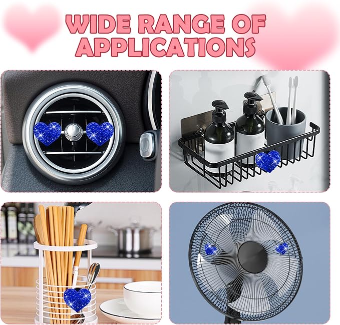 4PCS Heart-Shaped Car Vent Clips with Rhinestone,Bling Air Vent Clips Car Decorations,Premium Shiny Car Clips for Vents Accessories Interior (Royal Blue)