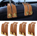 4 PCS Leather Car Seat Hooks for Headrest, Vehicle Hanger Storage Organizer Universal for Handbag Purse, Car Accessories Gift (Brown-Gold-4 PCS)