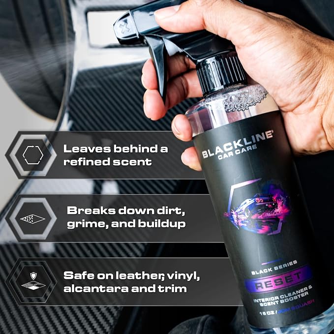 Blackline Luxury Scented Leather Interior Car Cleaner Reset Deep Cleans & Deodorizes All Surfaces, pH-Neutral High-Foam Formula, Long-Lasting Premium Fragrance and Deodorization for Car - JDM Squash