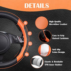 Line Rider Microfiber Leather Sporty Steering Wheel Cover Universal Fits for 95% Truck,SUV,Cars,14.5-15inch Anti-Slip Safety Comfortable Desgin (Black-Orange)