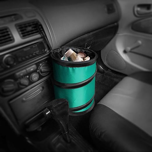 Automotive Waterproof Portable Collapsible Small Trash Can Garbage Container fits Most Cars,Polyethylene, SUVs, and Trucks Mint Universal fit