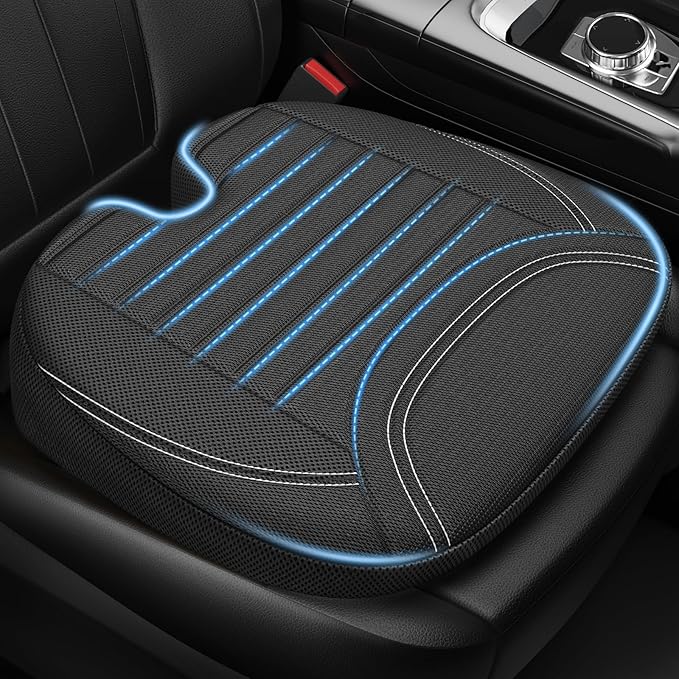 Wedge Car Seat Cushion for Tailbone Pain Relief & Better Visibility | Ergonomic Memory Foam Seat Cushion for Car with Breathable Channel Design, Fits Car, SUV, Truck, Non-Slip Mesh Cover