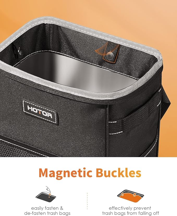 Car Trash Can with Lid and Storage Pockets - 100% Leak-Proof Organizer, Waterproof Garbage Can, Multipurpose Trash Bin for Car, 2 Gallons, Black