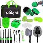 27PCS Car Detailing Kit Auto Cleaning Tools Wash Set with Storage Carry Bag Home Use for Interior Exterior Deep Clean Polish Car Care Windshield Dashboard Seat Air Vents Wheels Tires, Green