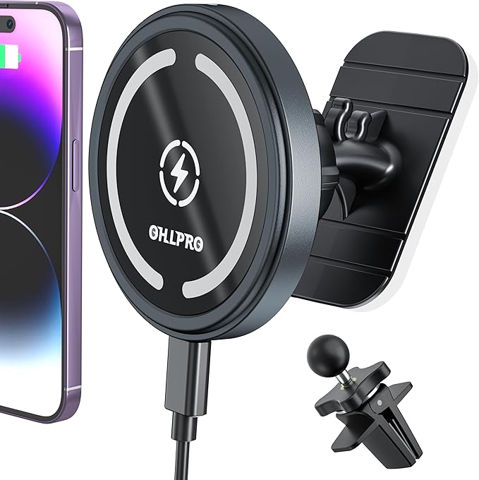 for MagSafe Car Mount Charger iPhone Wireless Car Charger, Stick on Dashboard Magnetic Phone Holder Mount for iPhone 17 Pro Max 16 15 14 Series, 15W Fast Charging, Aluminum Shell