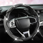 Diamond Bling Car Steering Wheel Cover with Crystal Rhinestones,3PCS Segmented Steering Wheel Protector,Universal for 99% Cars for Women(Black with White Diamond)
