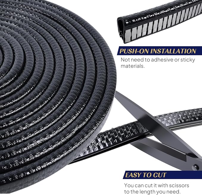 Edge Trim Black U-Channel Rubber Trim Edge with Metal 1/2" X 3/8" - Fit Gap 3/64" to1/4 Car Door Edge Sealing Strip, PVC Weather Stripping with Steel, Metal Edge Protector, 85FT